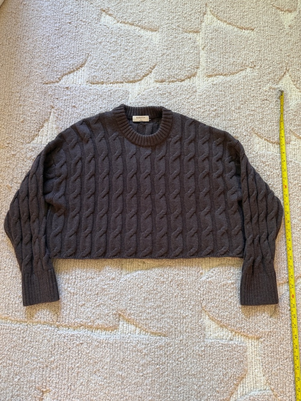 Aritzia Dark Brown Cable Crewneck Cropped Sweater